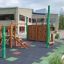 Spillikins wooden playhouse in a playground setting.