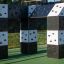 Climbing cubes outdoor play equipment with black and white design.