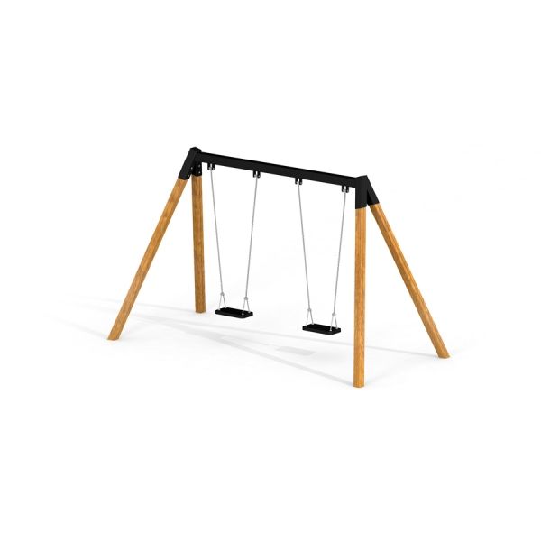 Double Safety Seat double swing with wooden frame and black seats