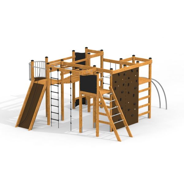 Wooden playhouse Climbing Booth Nature with slide and climbing walls.