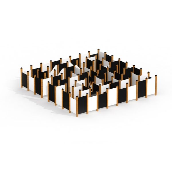 Outdoor playground maze Theseus with black and white panels.