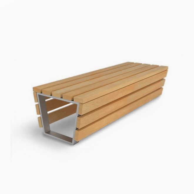 Wooden outdoor bench Ryga Deco Bench with metal frame.