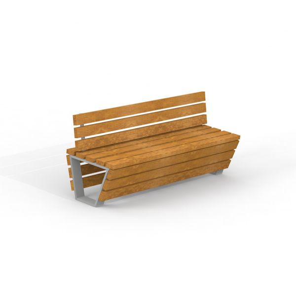 Modern wooden outdoor bench with backrest, Ryga Deco Bench w/ Backrest.