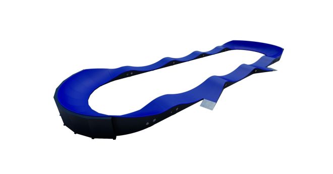 Modular Pumptrack II blue bike track with multiple curves on white background