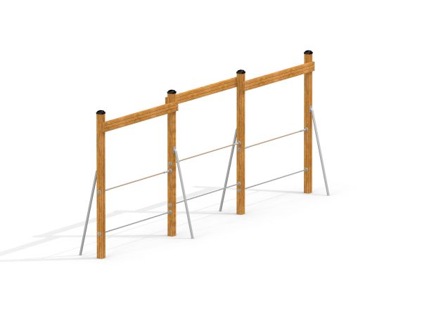 Rope Bar outdoor fitness equipment with wooden frames.
