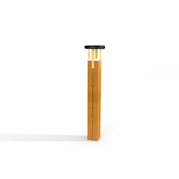 Wooden Magnifying glass stand with black top.