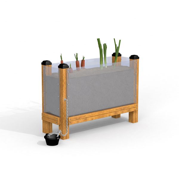Wooden Vegetable garden planter box with transparent sides.