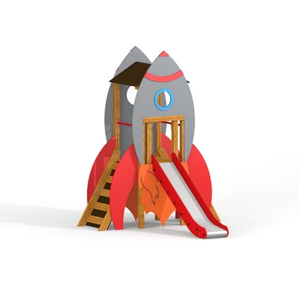 Rocket playhouse with slide for children.