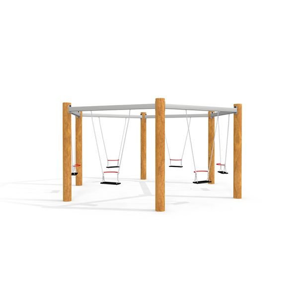 Six Arm Swing Nature (multiple swing) with wooden posts and metal frame