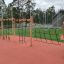 Playground with Ural climbing net and wooden posts