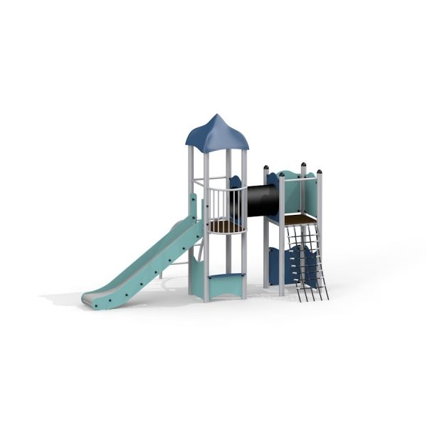 Ladybug playhouse with slide, steel structure.