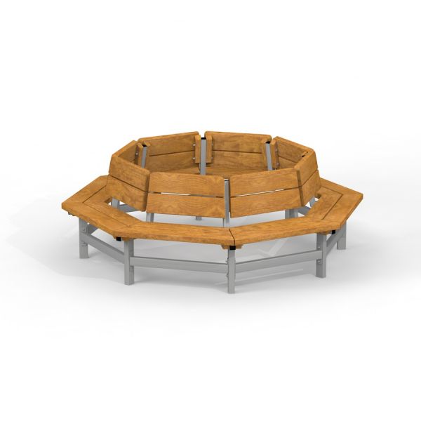 Wooden Bench around the Tree in an Octagonal Shape