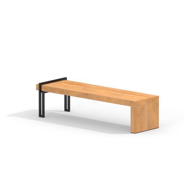 Modern wooden Thor long bench with metal legs.
