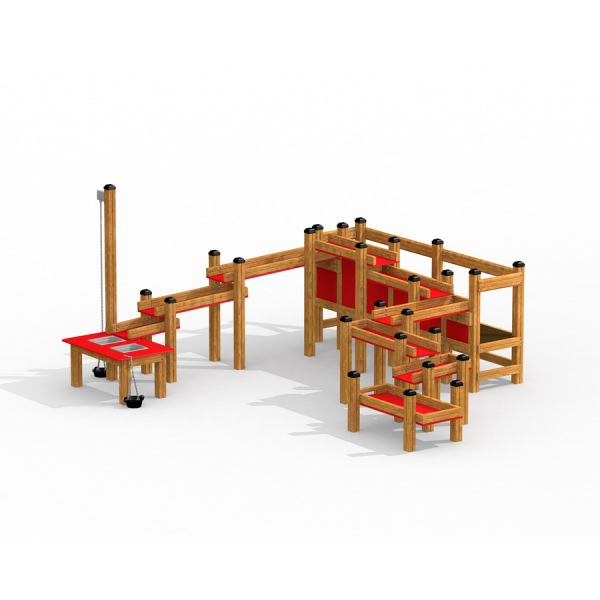 Wooden playground structure with red platforms - Sand & Water Play 2.