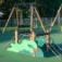 Trapezoid with Dragon Claws playground equipment with climbing ropes and green dragon design