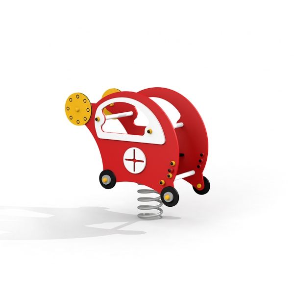 Red and white 'Copter rocking' spring ride for children.