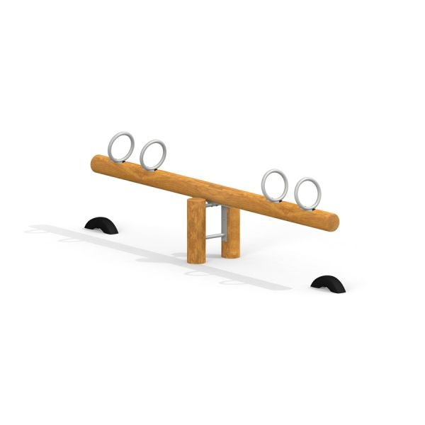 Nature Seesaw wooden playground equipment with metal handles.