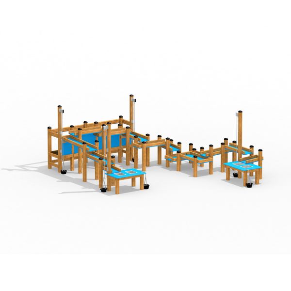 Outdoor wooden playground structure Sand & Water Play III for children.