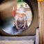 Child playing in Locomotive train playhouse.