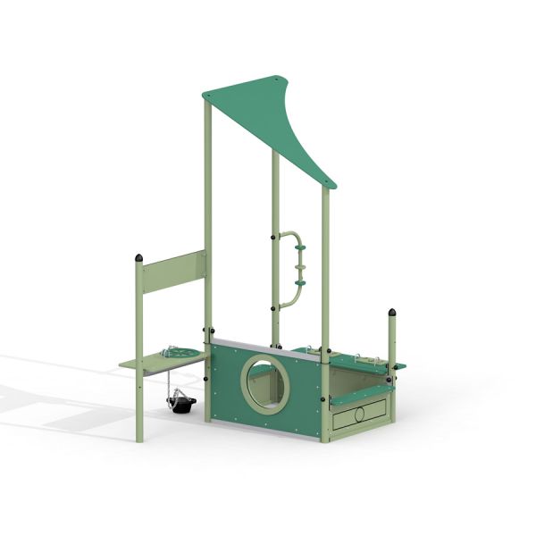 Playground equipment Saturn in green and beige colors.