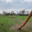 Wooden zip line playground equipment Cableway Nature in a grassy park