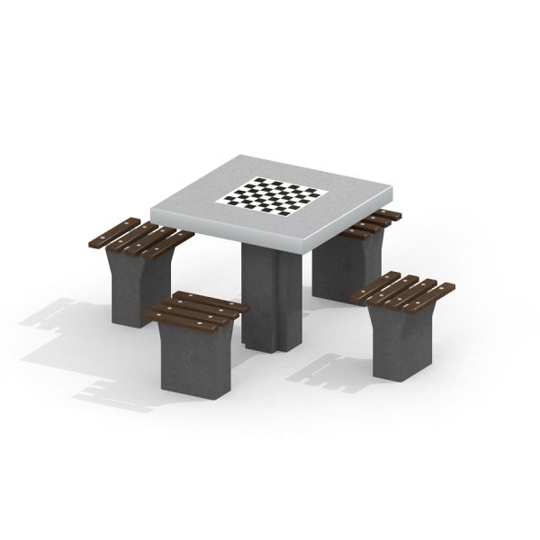 Chess table with four bench seats.