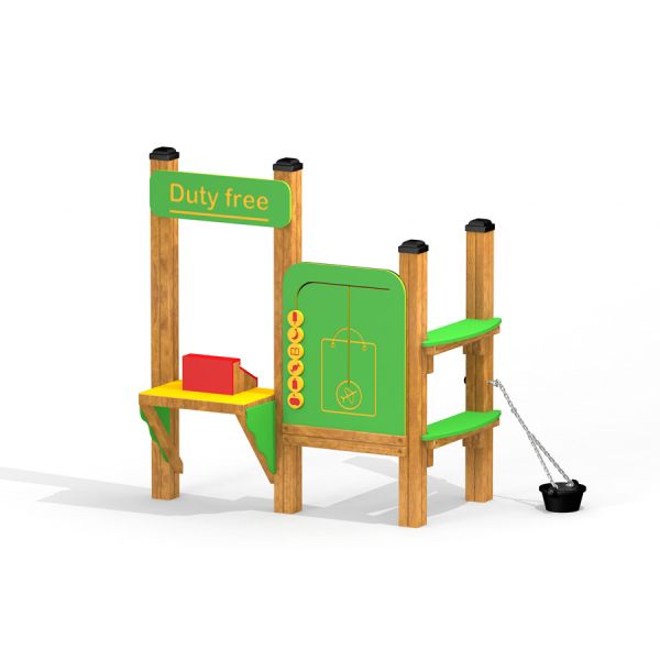 Children's playground structure with Duty free shop theme.