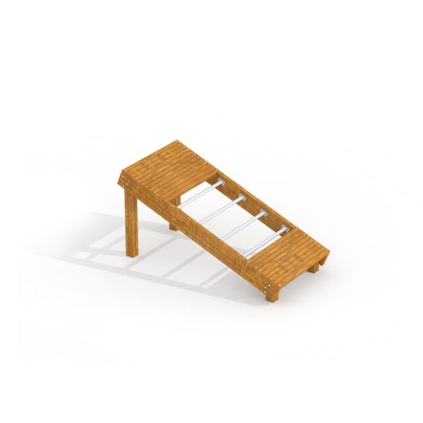 Roman bench (back muscles) in wooden frame for outdoor workouts.