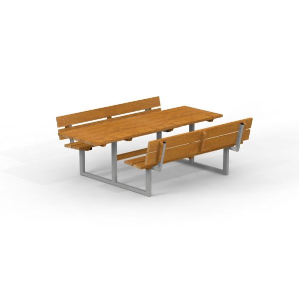 Table & Bench Steel Construction with wooden planks and metal frame.
