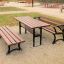 Bordeaux Bench w/o Backrest, wood and metal park bench, outdoor seating.