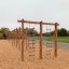 Outdoor playground structure with ladders.