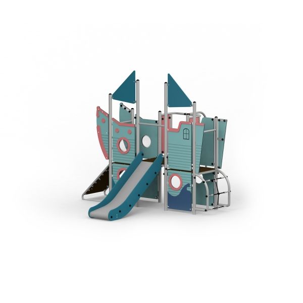 Pirate Ship playhouse with slide, steel structure for kids.