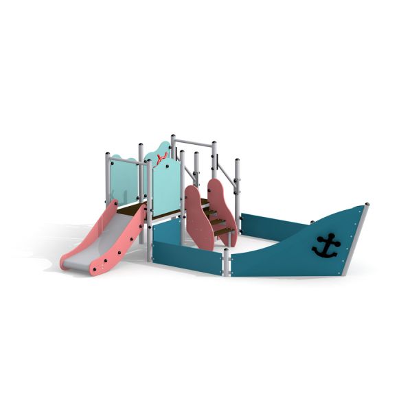 Wonderland Small Ship Sandbox playground set with slide and climbing stairs