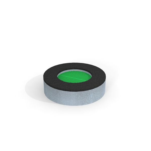 Round trampoline (80 cm) with black padding and green jumping mat.