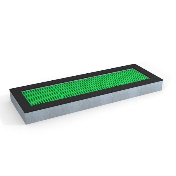 Rectangular trampoline with a green jumping mat and robust border.