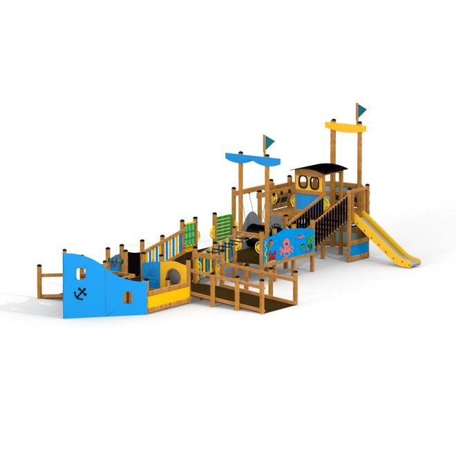 Playground structure Cutty Sark ship with slide.