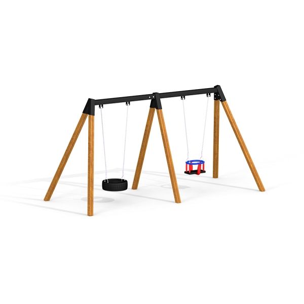 Double Swing playground equipment with a tire swing and a child seat swing