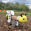 Bee rocking playground spring rider shaped like a yellow bee with white wings.