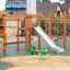 Grasshopper rocking spring rider on playground with wooden climbing frame and slide