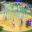 Children playing on a Breva climbing net in a playground.