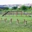 Training obstacle course for dogs with Agility Mini Jump Bars on a grassy field.