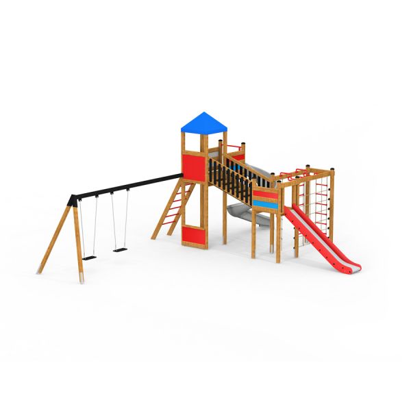 Playground Twister w/ swing with slides, ladder, and climbing structure.