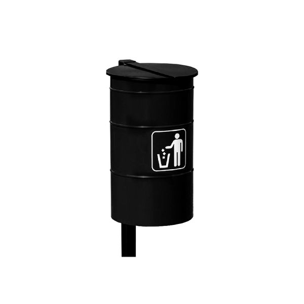 Black City Bin with Covered Lid for outdoor trash disposal.