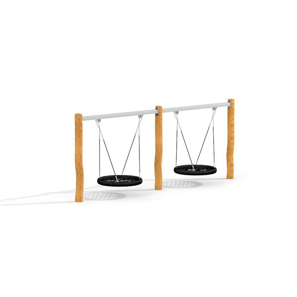 Double Swing Robinia (BNS 120) playground equipment with two round net swings.