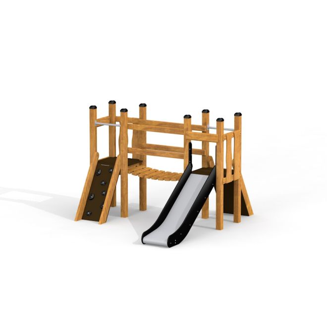 Mini Play Modern Nature wooden playground set with slide and climbing wall
