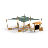 Outdoor Classroom (w/ Wooden Benches, Sunshades, Blackboard & Plant Pots)