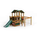 Forest House wooden playhouse with slide