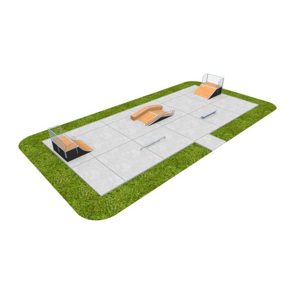 Skate Park 08 with ramps and rails on a concrete surface surrounded by grass