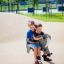 Children playing on Walrus rocking in a park.