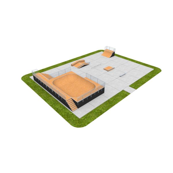 Skate Park 15 with ramps and various obstacles for skateboarding.